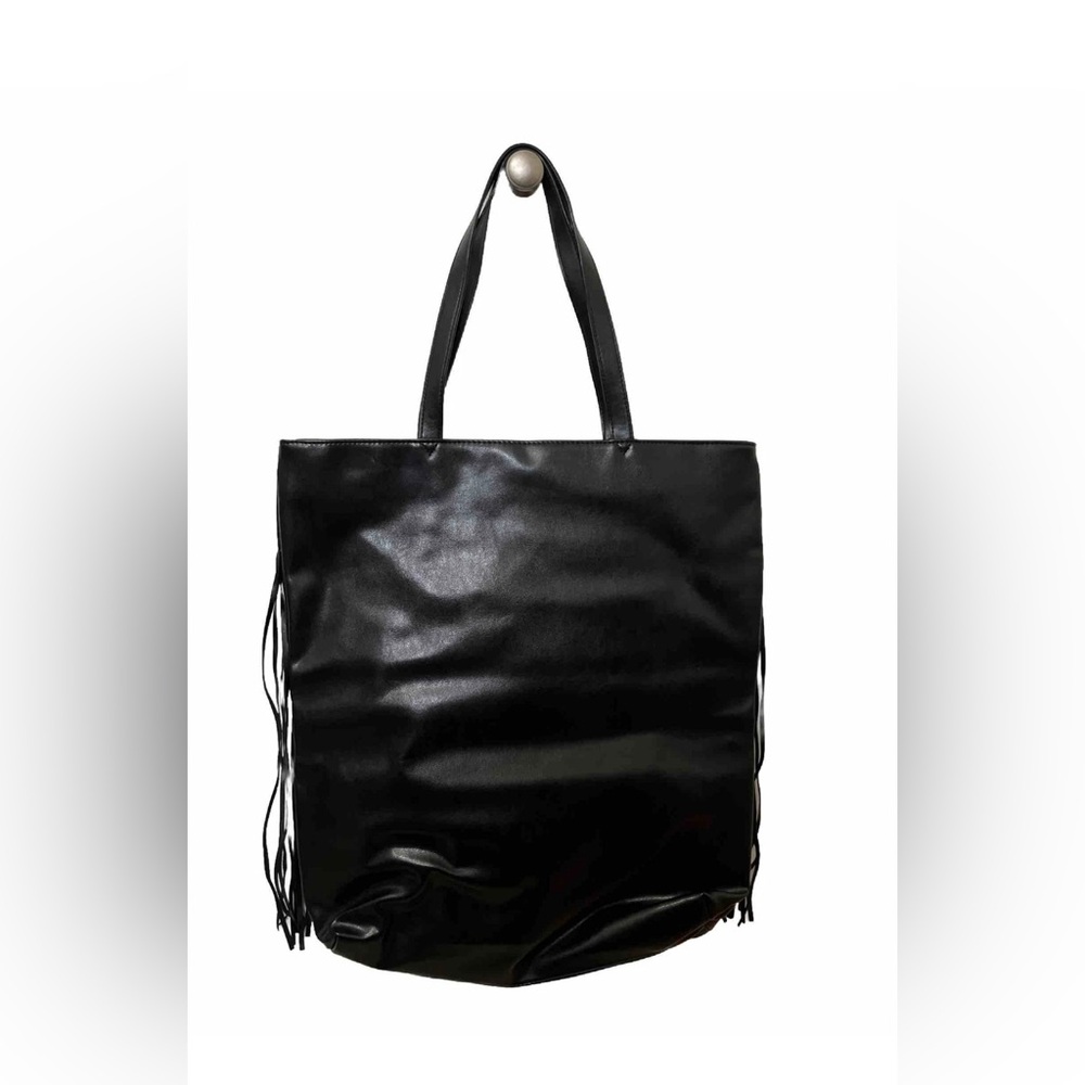 Y2K Large Victoria's Secret Boho Gothic Black Tote with Fringe goth - Picture 3 of 3